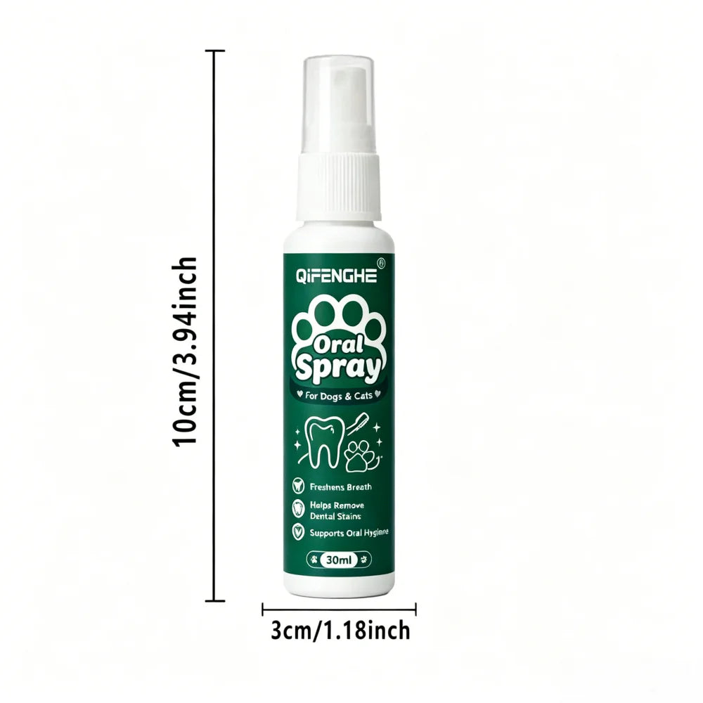 QIFENGHE Dog & Cat Breath Freshener Spray, 30ml Oral Care Solution Removes Stains & Maintains Pet Oral Health