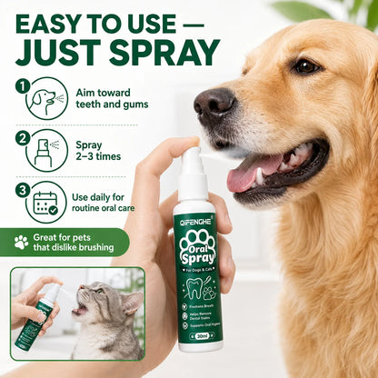 QIFENGHE Dog & Cat Breath Freshener Spray, 30ml Oral Care Solution Removes Stains & Maintains Pet Oral Health