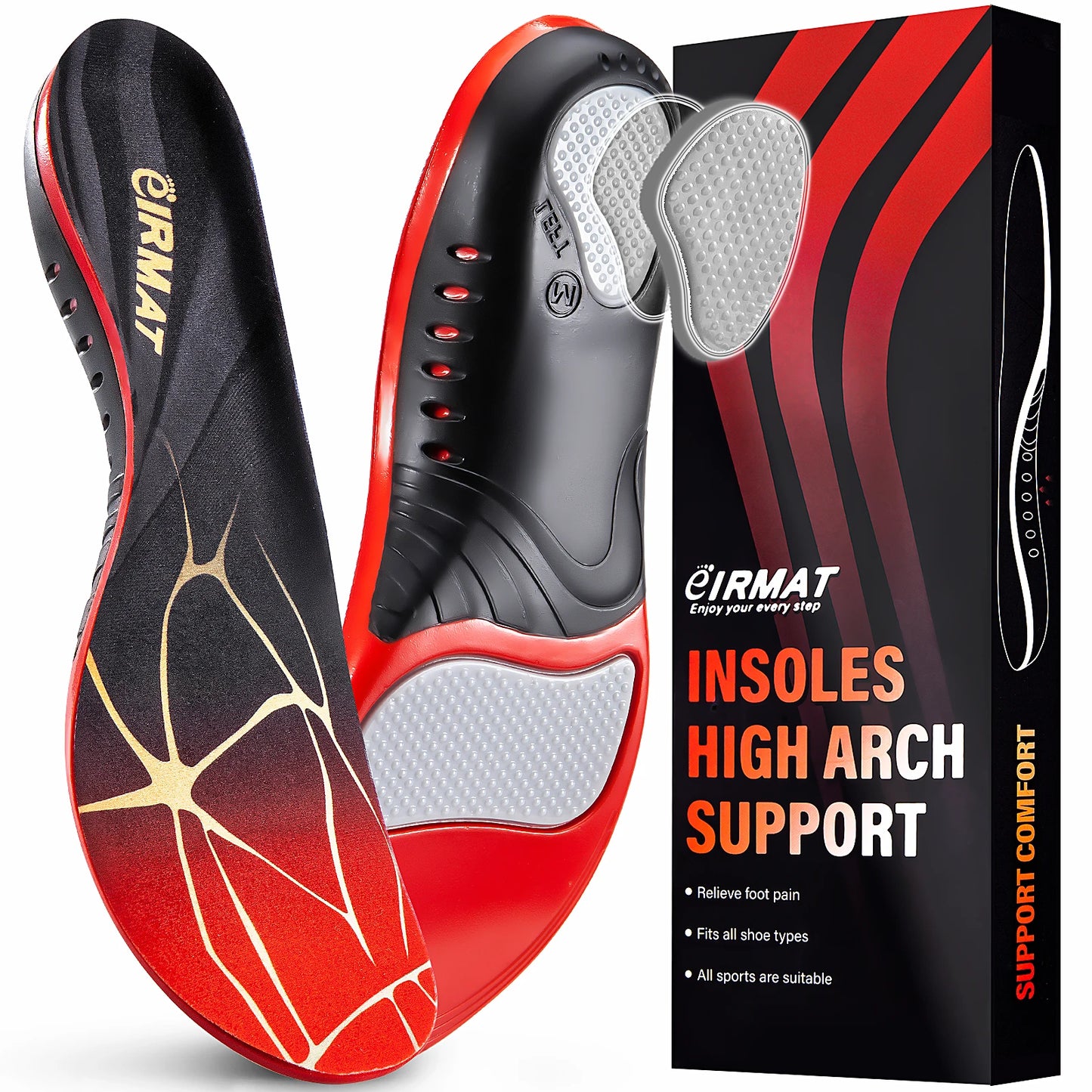 220+lbs Heavy Duty Orthopedic Arch Support Insole for Men Women Shock Absorption for Flat Feet Standing All Day Insole