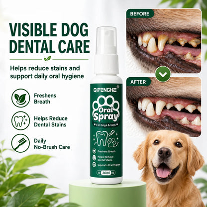 QIFENGHE Dog & Cat Breath Freshener Spray, 30ml Oral Care Solution Removes Stains & Maintains Pet Oral Health