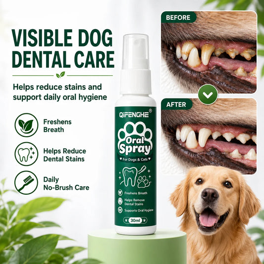 QIFENGHE Dog & Cat Breath Freshener Spray, 30ml Oral Care Solution Removes Stains & Maintains Pet Oral Health