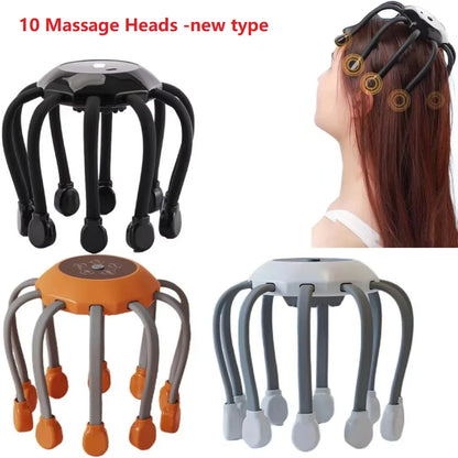 Orange Octopus Head Massager, 10/20 Independent Massage Heads, Wireless Vibration Scalp Scratcher for Daily Relaxation